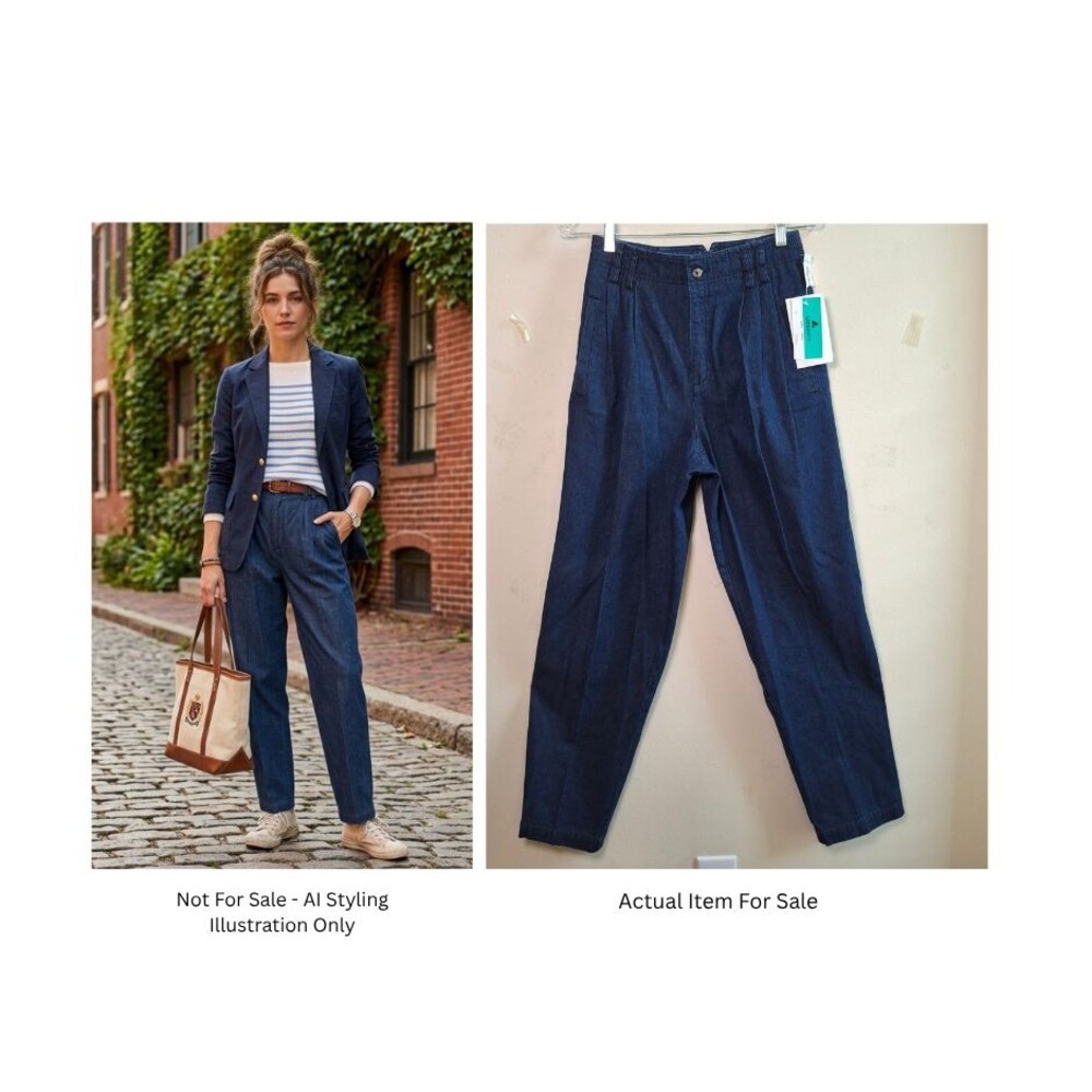 NEW Vintage Liz Sport Blue Pleated High Rise Mom Jeans Sz 6 Western Yoke Tapered